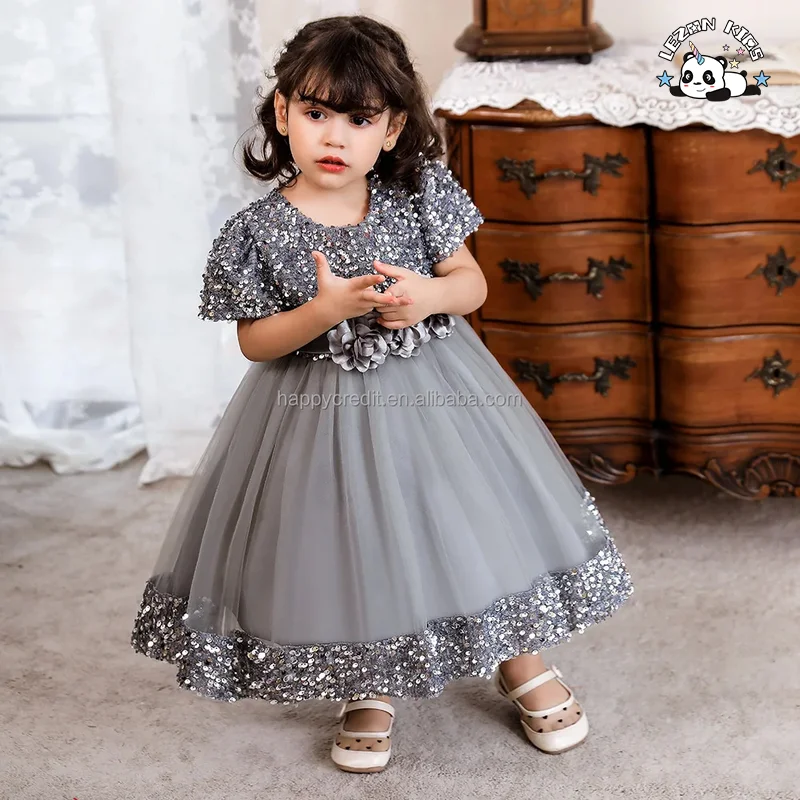LEZONKIDS - Vestido de festa estilo europeu com lantejoulas para meninas de 10 anos, vestido de florista para casamento
